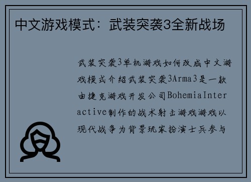 中文游戏模式：武装突袭3全新战场